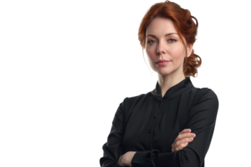 woman with folded arms, exuding confidence and professionalism, perfect for business or corporate settings.