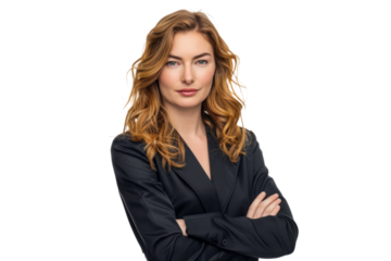 woman with folded arms, exuding confidence and professionalism, perfect for business or corporate settings.