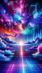 Metaverse road in colourful skies