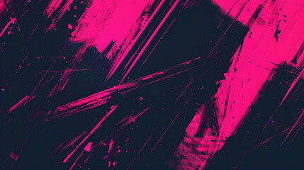Vivid Pink and Black Abstract Paint Strokes on Canvas