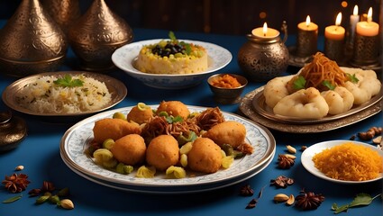 Indulge in the mouth-watering delicacies and traditional customs of ramzan ul mubarak, as the AI platform creates a feast for the eyes with its divers range of styles and variations  - obrazy, fototapety, plakaty