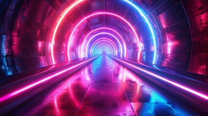 Tunnel  with colorful neon lights