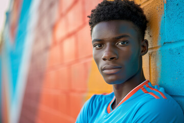 a man leaning against a wall
