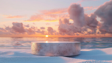 3D Product Photography podium light pink sunset cloud