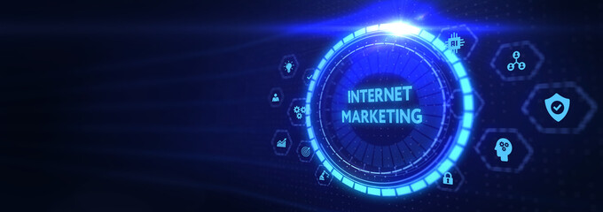 Internet marketing digital online advertising automation. Business, Technology, Internet and network concept. 3d illustration