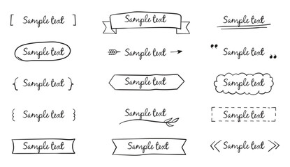 Set of Text title frame handwriting ribbon, square, circle decoration element. 