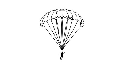 One continuous line drawing of young bravery man flying in the sky using paragliding parachute.