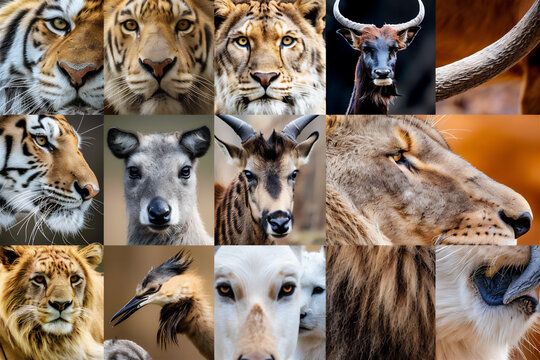 Photo collage of hunting animals in random order.
