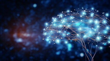 Obraz premium Artificial Intelligence as a neural network glowing lines connecting nodes across a digital brain against a blue tech background