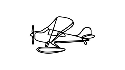 Small plane flying in the sky in continuous line art drawing style.