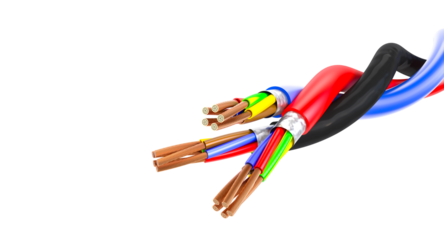 Multicolored electrical cables isolated on white