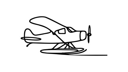Small plane flying in the sky in continuous line art drawing style.
