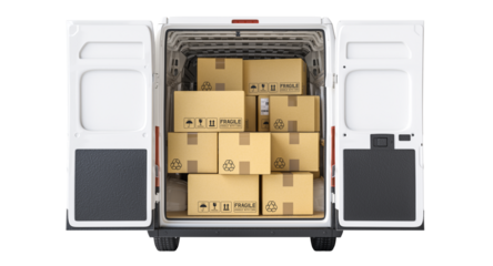 Delivery van loaded with cardboard boxes