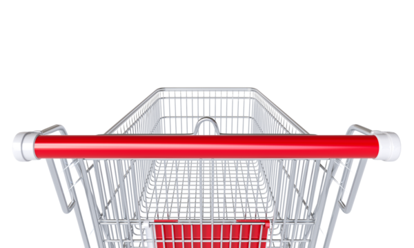 Empty shopping cart with red handles isolated on white background - Powered by Adobe