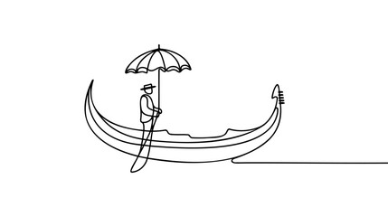 Continuous one line drawing of gondola icon in silhouette on a white background. Linear stylized © artisttop