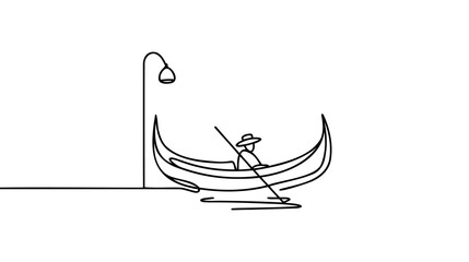 Continuous one line drawing of gondola icon in silhouette on a white background. Linear stylized © artisttop