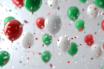 Republic Day Italy. Background with balloons green,  red, white colors. Holiday concept for backdrop, banner,  greeting card, template with copy space - obrazy, fototapety, plakaty
