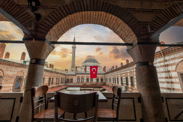 Fototapeta na wymiar Hisar Mosque and Kizlaragasi Han view in Izmir