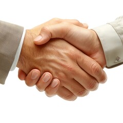 Handshake in Negotiation: Professional handshake between two business individuals, symbolizing agreements and partnerships.