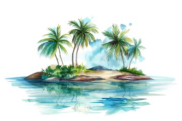 Fototapeta premium Tropical Island water color style,isolate on white,Clip art