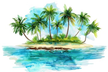 Tropical Island water color style,isolate on white,Clip art