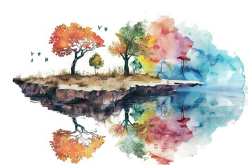 Surreal Landscape Art water color style,isolate on white,Clip art