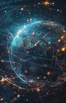 Globe with global connection lines and lights. Worldwide technology concept.