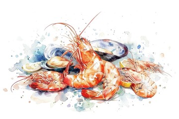 Seafood water color style,isolate on white,Clip art
