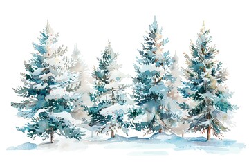 Fototapeta premium Snow-covered Trees water color style,isolate on white,Clip art