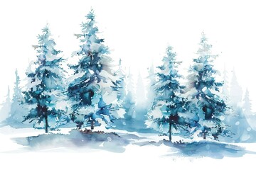 Snow-covered Trees water color style,isolate on white,Clip art