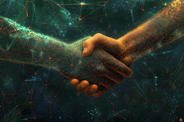 Abstract low poly agreement handshake. isolated on blue dark background. business partner connection concept. vector illustration futuristic modern design