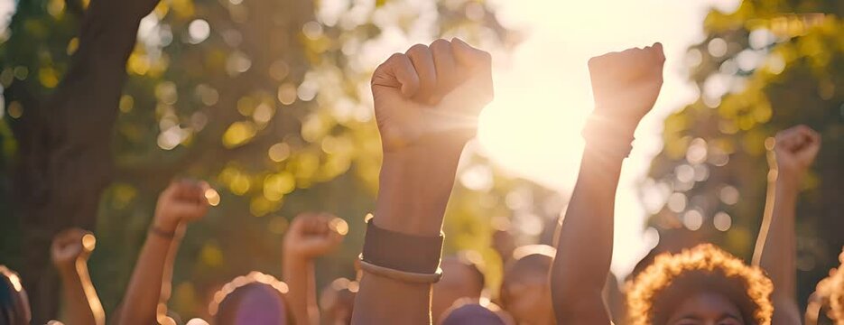 Juneteenth Freedom Day Celebration. African American people raised fists in the air. Juneteenth and african liberation 4K Video