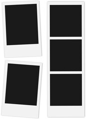 set of polaroid photos and photo strip on transparent background