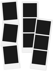 set of polaroid photos and photo strips on transparent background