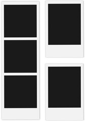 set of polaroid photos and photo strip on transparent background