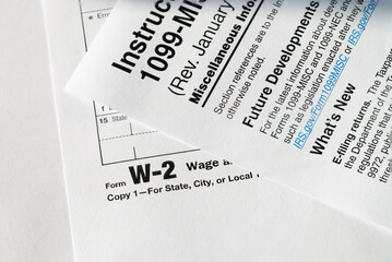 1099 Misc. and W2 Internal Revenue Service tax forms.