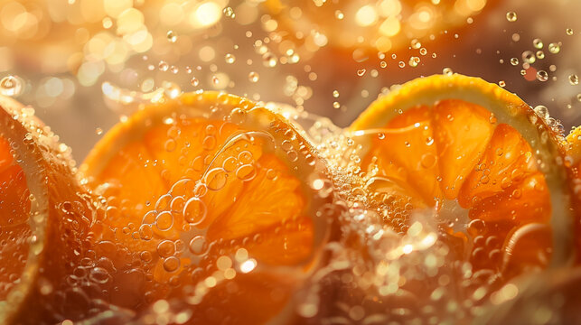 Orange Slices In Water, Fresh And Healthy Fruit