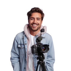 Photo a person using camera, isolated on transparent background