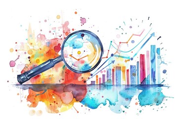 Market Research water color style,isolate on white,Clip art