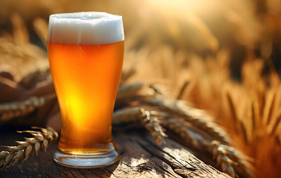 a glass of beer on a wood surface