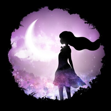 Girl and the Moon silhouette art