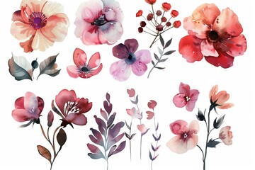 Graphic Floral Prints water color style,isolate on white,Clip art