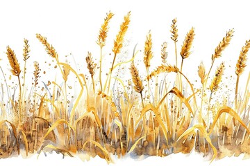 Golden Wheat Field water color style,isolate on white,Clip art