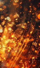 Glowing music sheets notes on beautiful lights bokeh background.