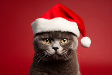 Christmas-Ready Cat Wearing Santa Hats