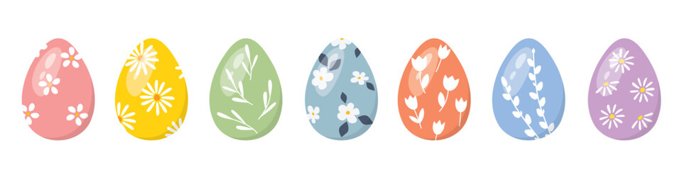 set of different colorful easter eggs with floral ornaments - vector illustration