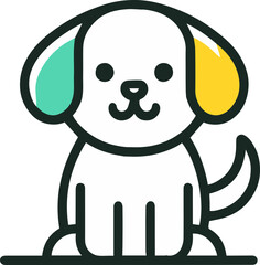 Obraz premium Minimalist digital illustration of a sitting cartoon dog with colorful ears, presented with a playful and simple design.