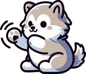 An endearing digital art piece featuring a cartoon dog waving its paw, with a friendly expression on a clean background.