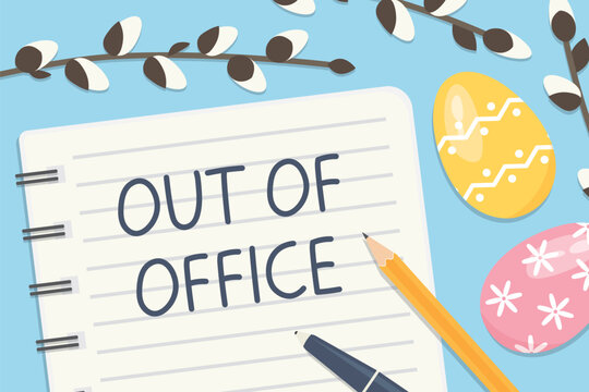 auto responder out of office written on a spiral notebook; spring, easter vacation concept - vector illustration