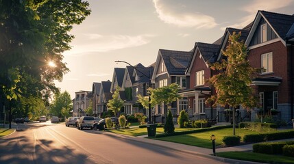 Experience the idyllic charm of the new residential area situated at Cannes Neighbourhood Park and Major MacKenzie Dr. in Woodbridge, Canada - obrazy, fototapety, plakaty
